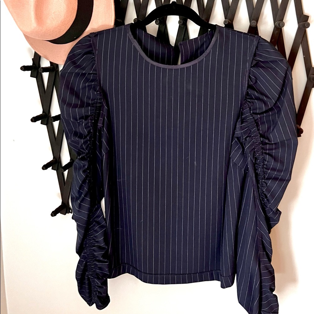 Zara Pinstripe top w/ shoulder puff***